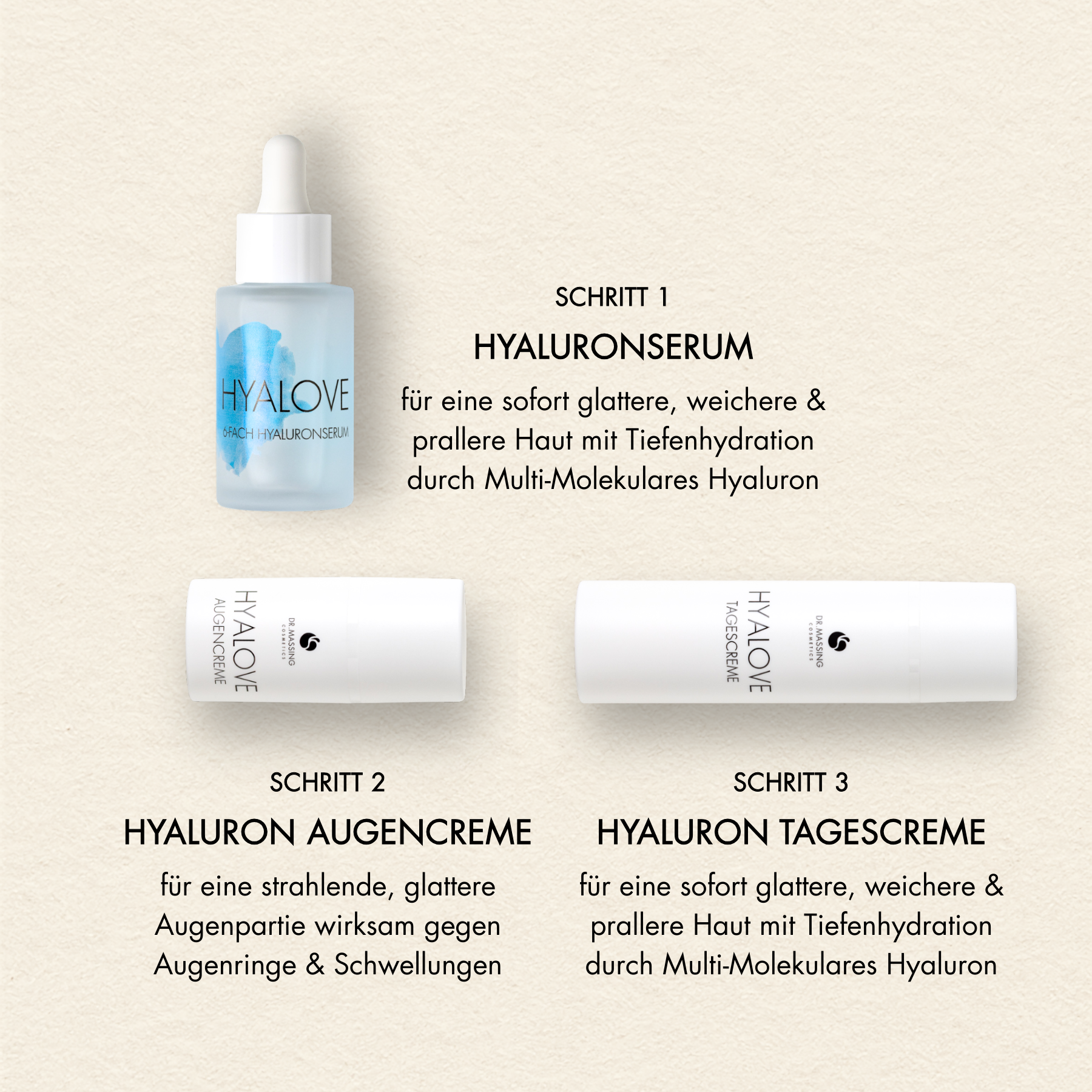 Anwendungsschritte des Feuchtigkeitspflege Trio