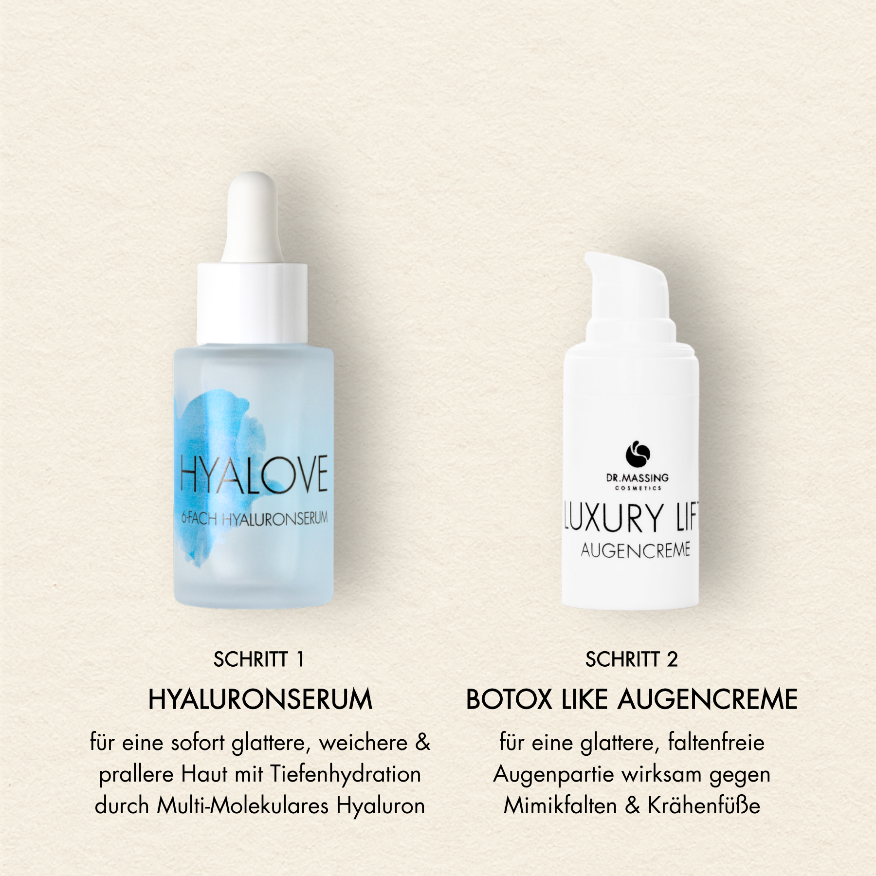 Hyalove 6-fach Hyaluronserum und Luxury Lift Augencreme – Feuchtigkeits- und Anti-Falten Augenpflegeroutine