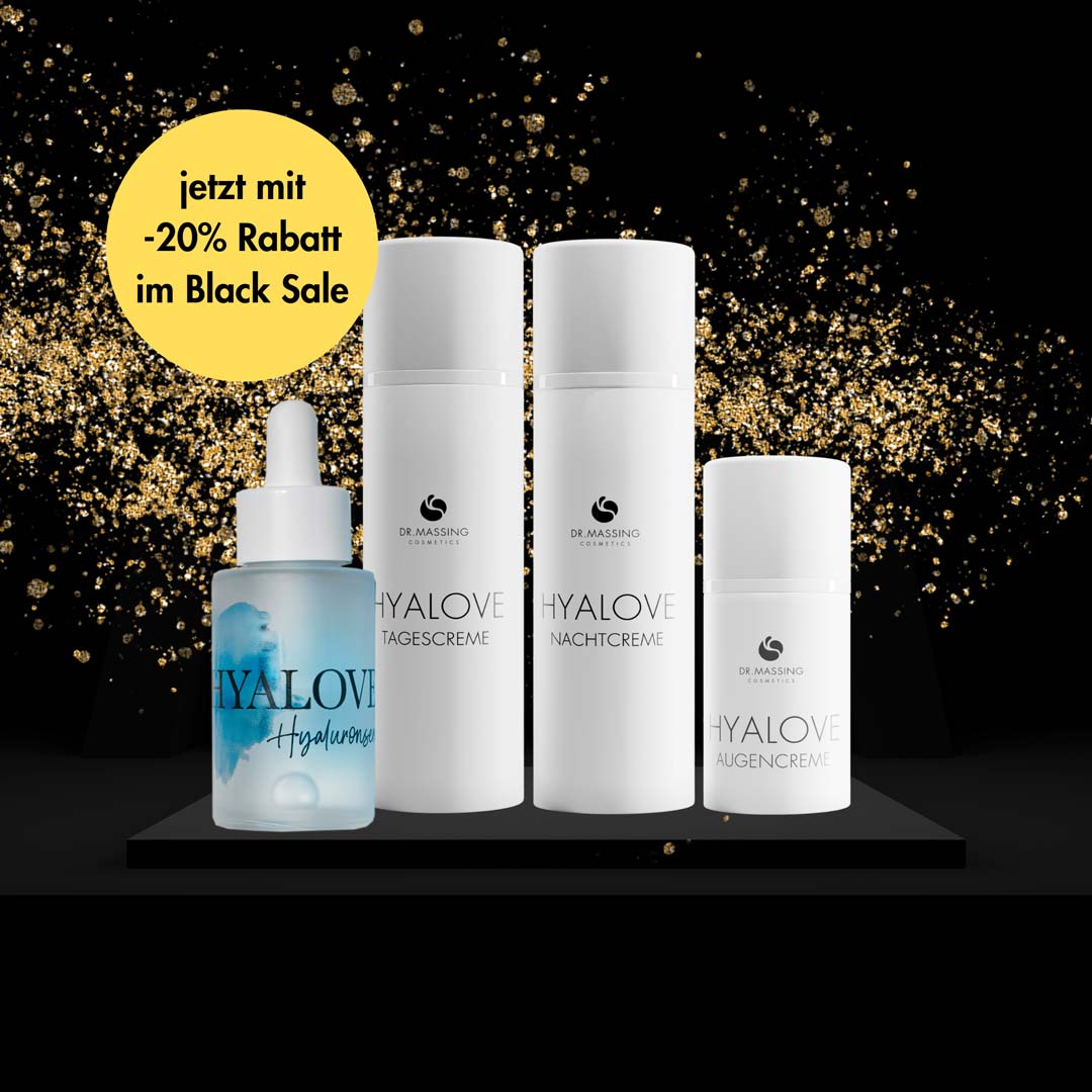 Hyalove Pflegeset: Hyaluronserum,Tagescreme, Nachtcreme und Augencreme, bis zu -20% Rabatt im Black Sale