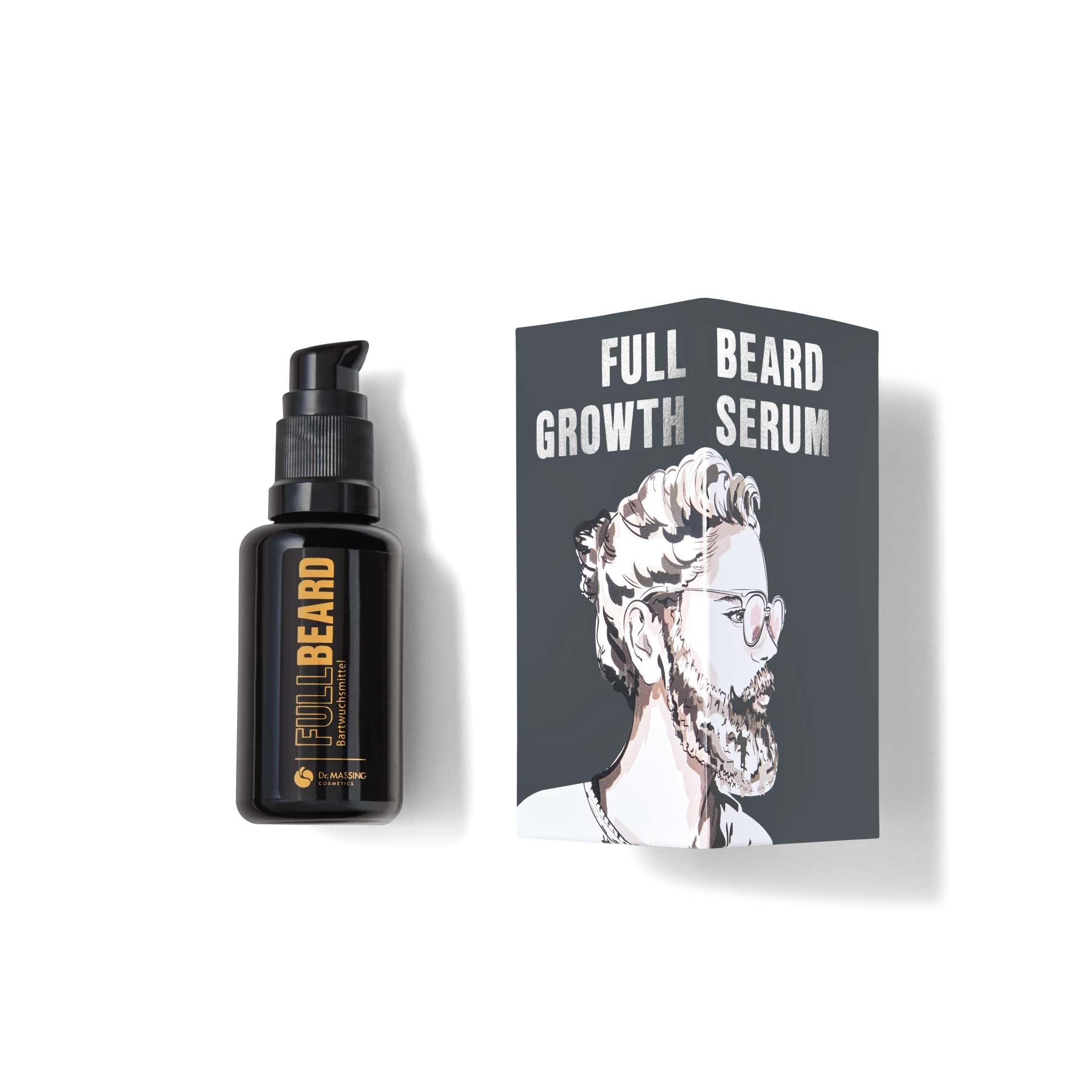 Dr. Massing FullBeard Bartwuchsmittel schwarze Flasche Pumpspender Freisteller Detailansicht Verpackung 