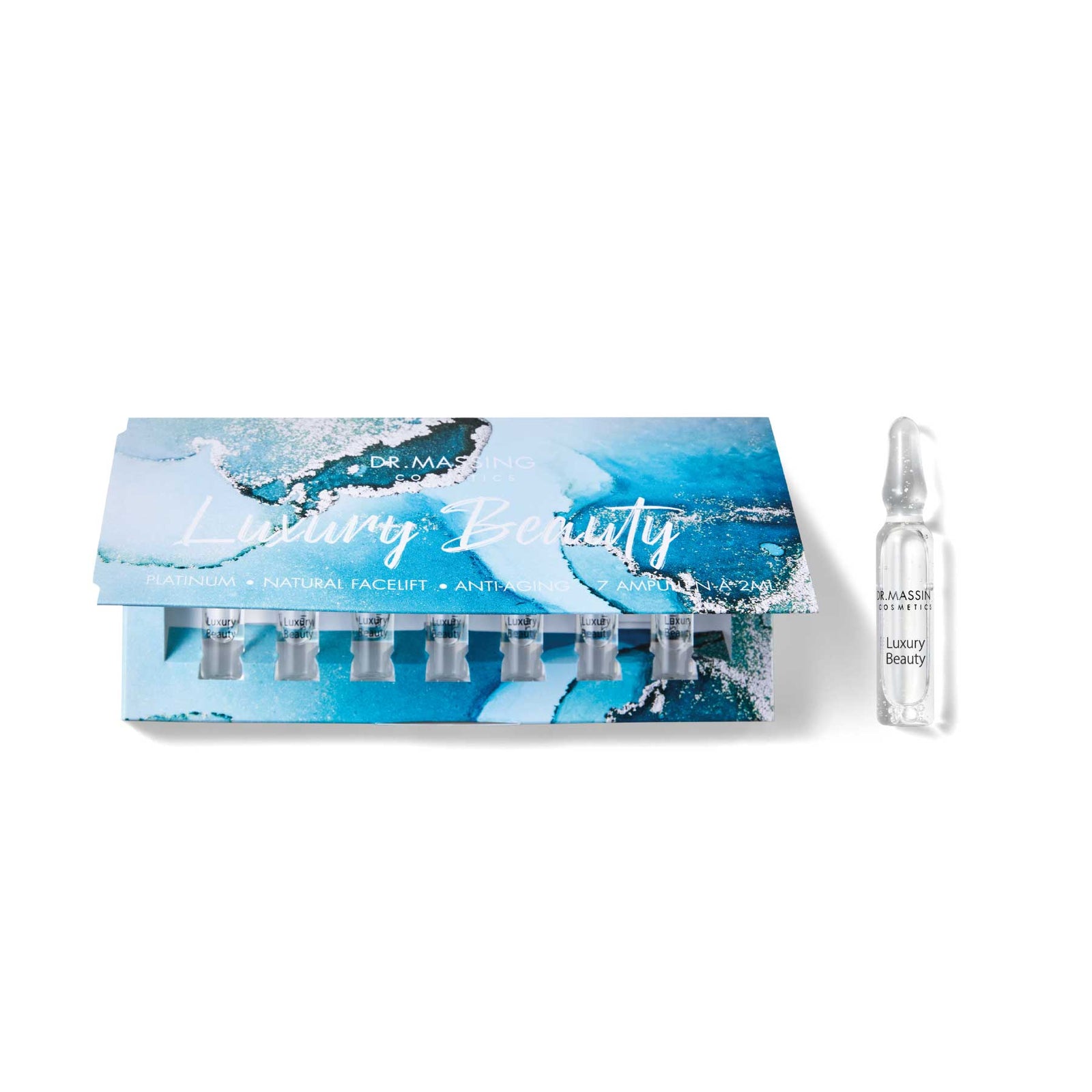 Dr. Massing Luxury Beauty Ampullen Platinum + Natural Facelift und Anti-Aging Verpackung Box Freisteller