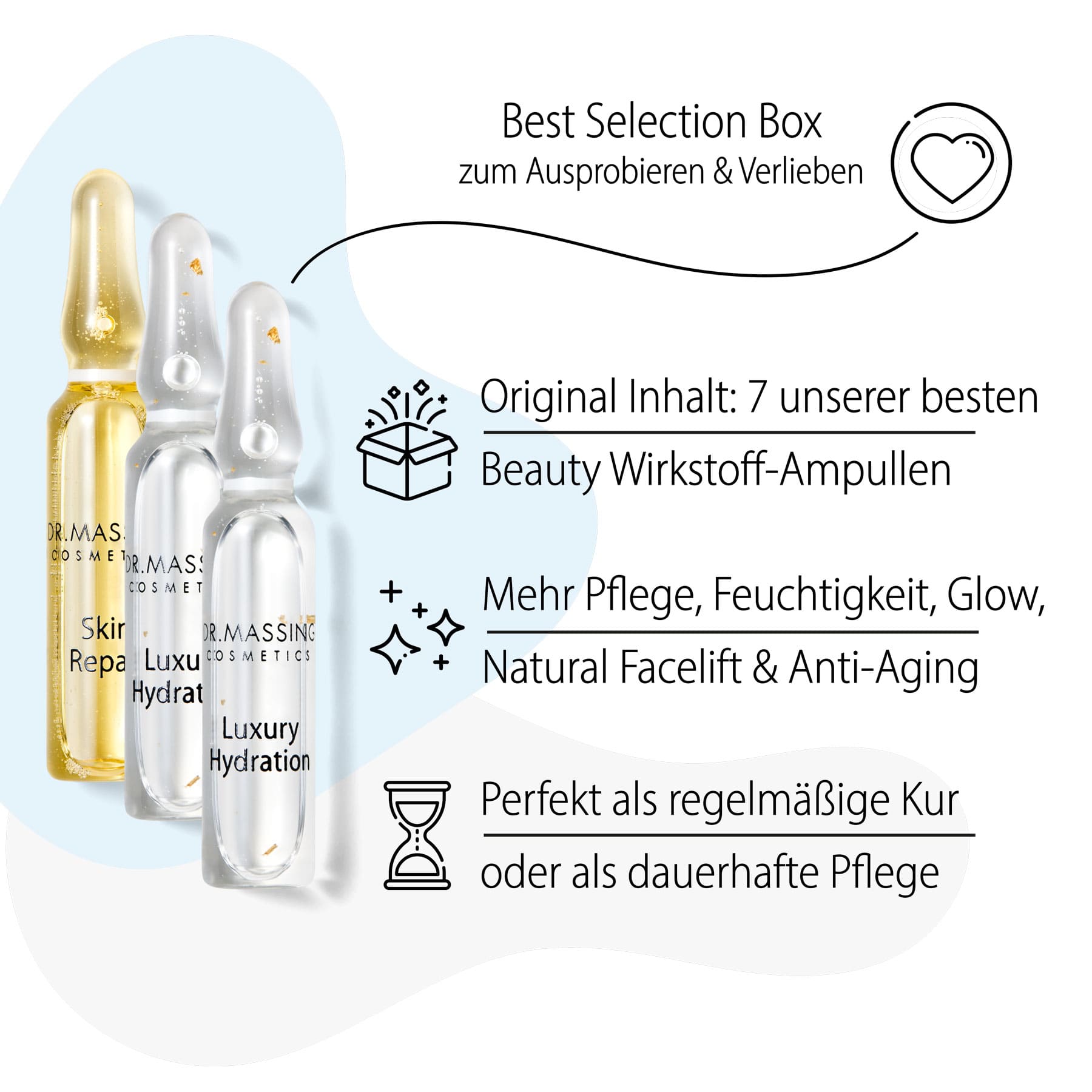 Dr. Massing Best Selection Ampullen 7 Tage Probierbox Wirkstoff Ampullen für mehr Pflege, Glow, Feuchtigkeit und Anti-Aging Details Vorteile 02