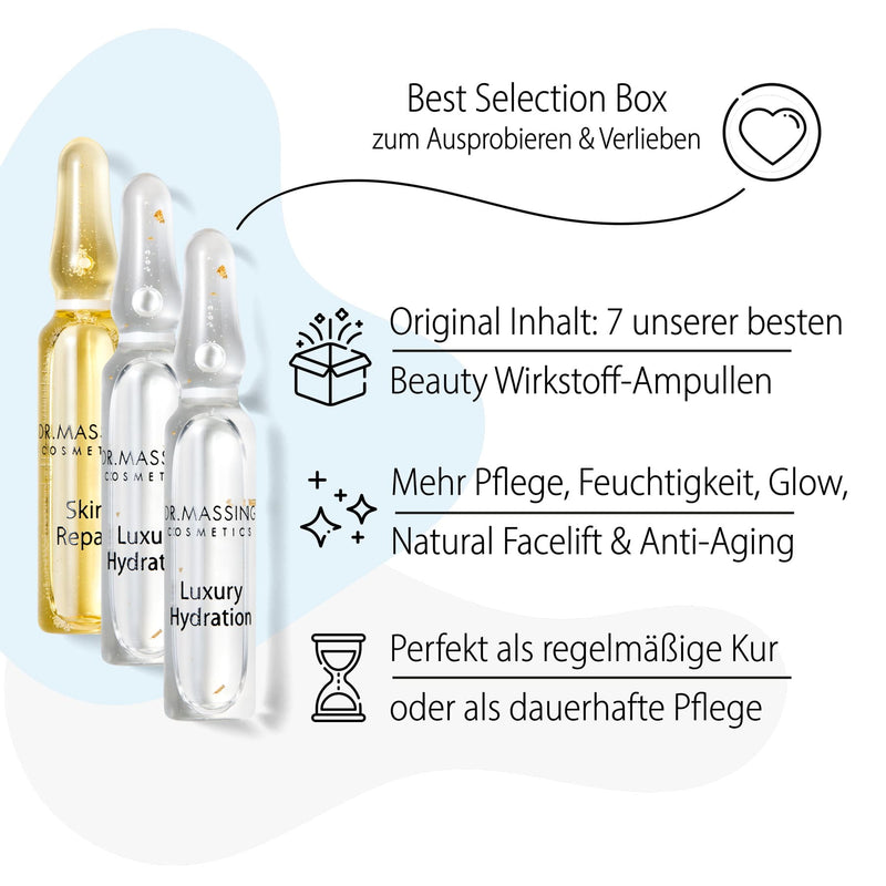Dr. Massing Best Selection Ampullen 7 Tage Probierbox Wirkstoff Ampullen für mehr Pflege, Glow, Feuchtigkeit und Anti-Aging Details Vorteile 02