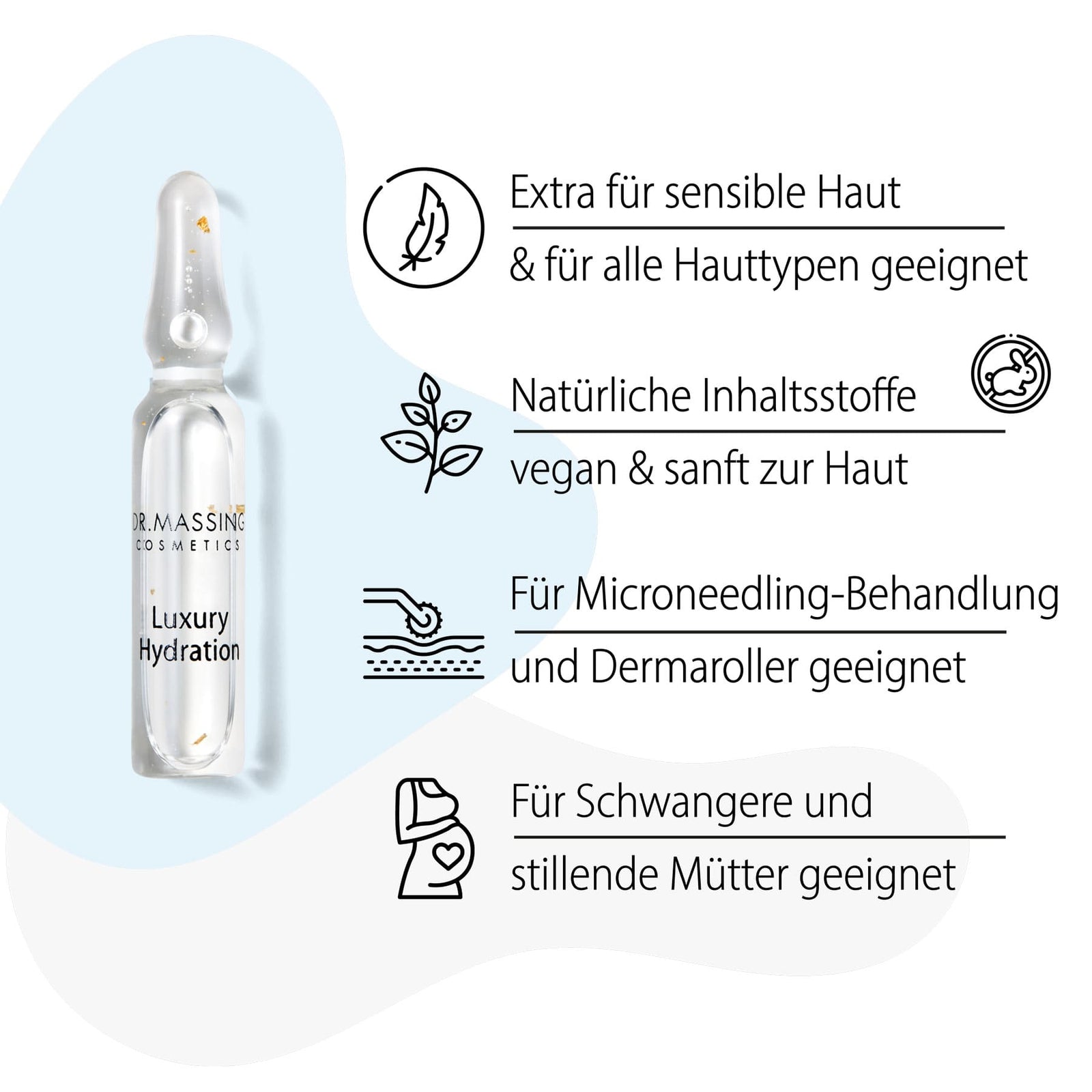 Dr. Massing Luxury Hydration Ampullen 24K Blattgold + Feuchtigkeit und Glow Details Vorteile Übersicht 02