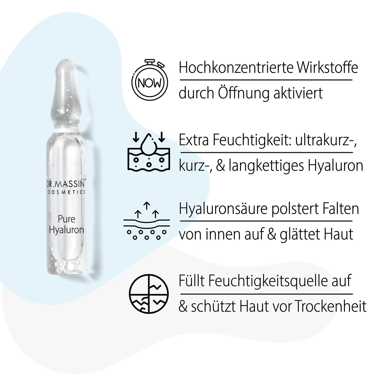 Dr. Massing Pure Hyaluron Ampullen Feuchtigkeit und Aufpolsternde Effekt Details Vorteile Übersicht 01