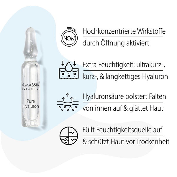 Dr. Massing Pure Hyaluron Ampullen Feuchtigkeit und Aufpolsternde Effekt Details Vorteile Übersicht 01
