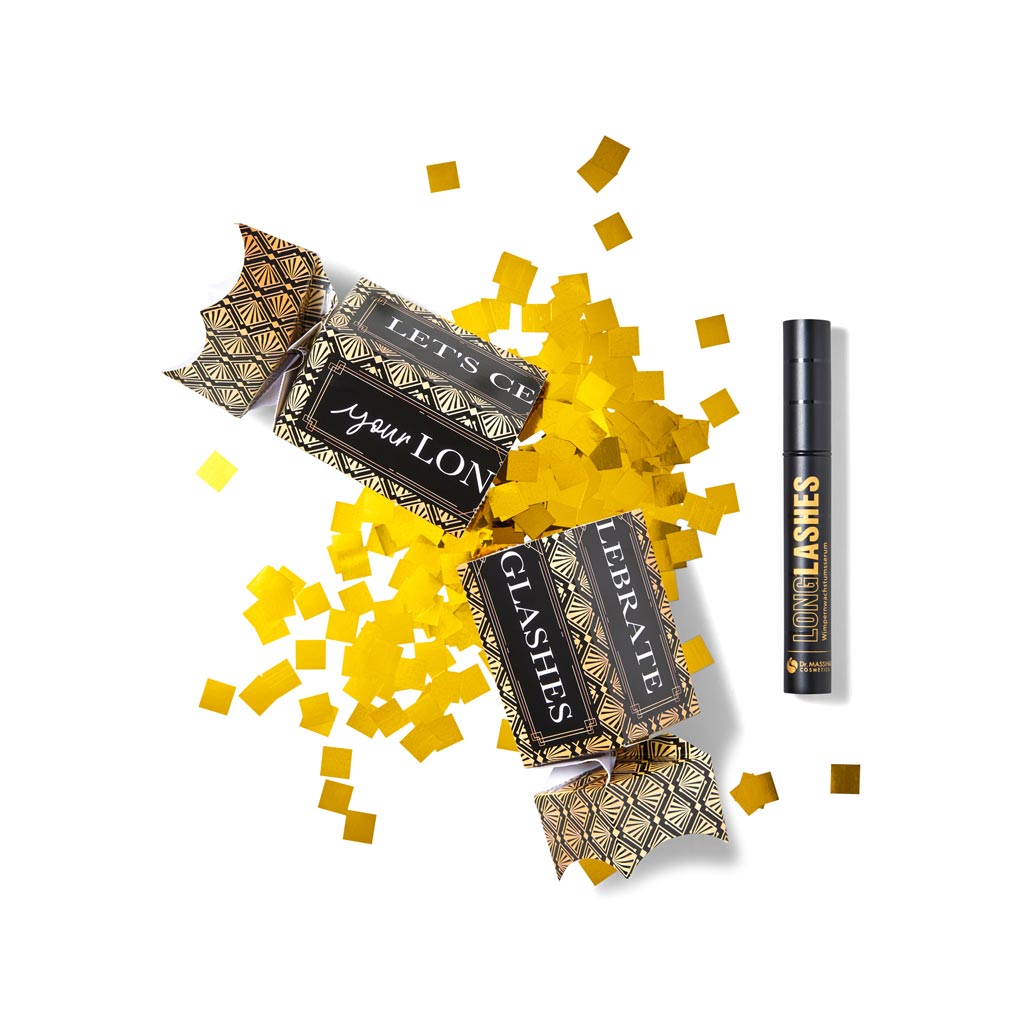 Dr. Massing Knallbonbon schwarz LongLashes Special Edition Geschenkbox Konfetti gold Freisteller